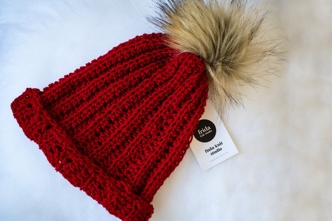 Red wool beanie hat