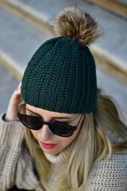 Dark green beanie hat